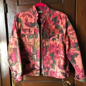. Pink floral Chico’s denim like jacket